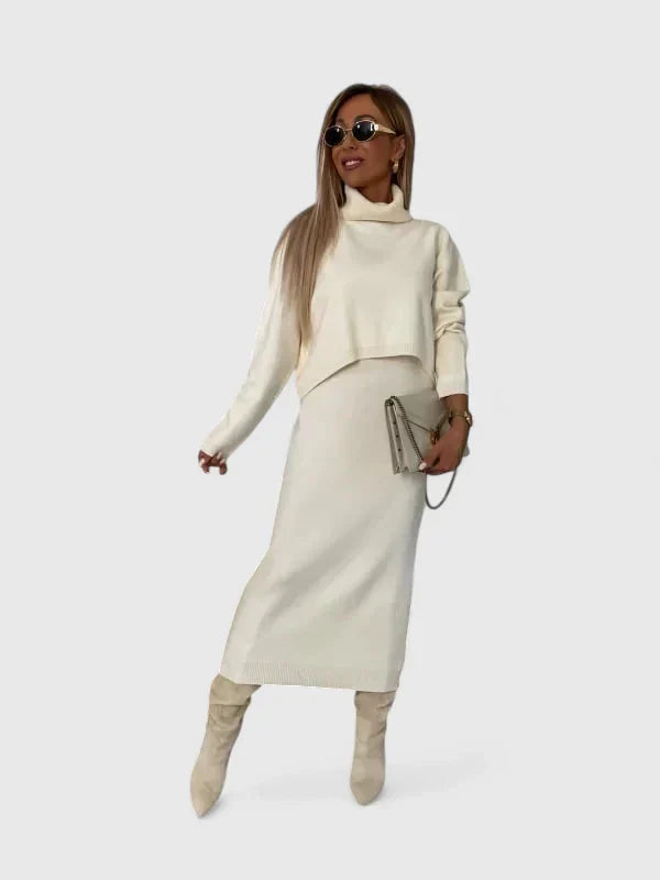 Chrystahl | Elegantna Haljina i Set Pulover sa Okruglim Izrezom