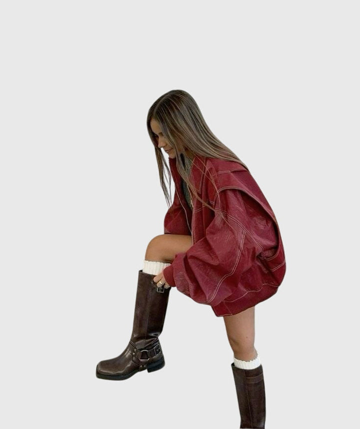 Faye™ - Oversized Kožna Jakna