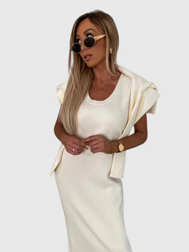 Chrystahl | Elegantna Haljina i Set Pulover sa Okruglim Izrezom